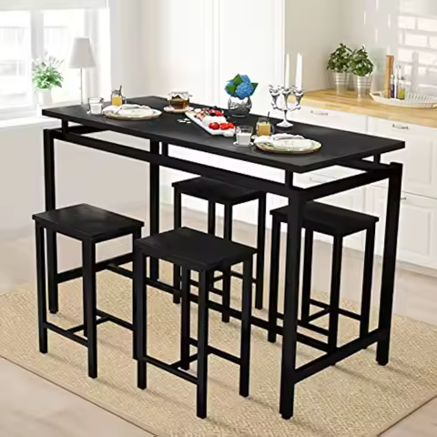 Dining Table Set for 4 Bar Kitchen Table and Chairs for 4 Wooden Dinner Table 5 Piece Dining Table S