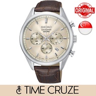 [Time Cruze] Seiko SSB293 Classic Chronograph Quartz Leather Strap Beige/Champagne Dial Men Watch SSB293P1 SSB293P