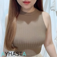 Ayhasta Halter Neck Crop Top Rib Knit Korean Fashion Crop Top Korean Style