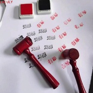 LAEULY Toy Wooden Hammer, Inkpad Tool Judge Stamp Hammer, Role Play Toy Red Portable Wooden Mini Jud