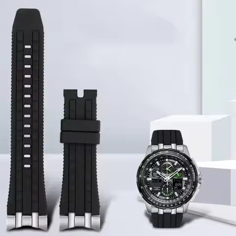 Curved end Rubber watch strap For Citizen Radio JY8051-08E JY8051-59 Eagle In The Air Green Hawk Wat