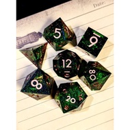 DnD D Set - 7 Piece Sharp Edge Resin Polyhedral D, Light Green with Bronze Numbers, for D&D RPG Tabl