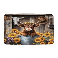 Cute Highland Cow Bath Mat Rustic Cattle Calf Sunflower Western Cowboy Farmhouse Animal Bathroom Kit