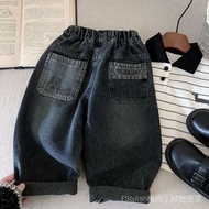 88 Pieces 2025 Spring Boys Handsome Black Jeans Korean Version Denim Casual Pants Trendy Baby Embroi