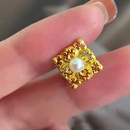 Ff Iris Pattern Exquisite Gold Hollow Pearl Earrings 999 Pure Gold Retro French Flower Silk High-End