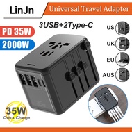Global Universal Adapter Plug PD 35W 3USB+2Type-C Port International Travel Adapter 2.1A Fast Chargi