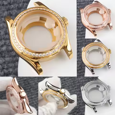 33MM Diamond Bezel Case Ladies Women NH05 Case Fit Datejust Stainless Steel Case Jubilee Strap For S