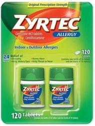 Cetirizine Hcl/Antihistamine (120 Tablets 10mg each) Zyrtec Cetirizine Hcl/Antihistamine (120 Tablet