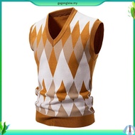 Men's Argyle Vest Sweater Wool Blend V-Neck Sleeveless Pullover Sweater