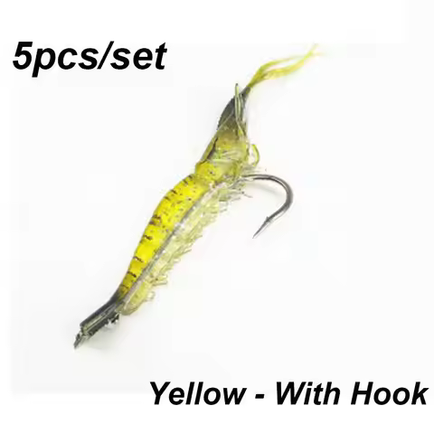 5Pcs/Lot Simulation Biomimetic Soft Creative Silicone Prawn Lure Single Hook Shrimp Fake Bait Hook W