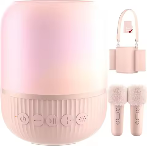 Mini Karaoke Machine, Portable Karaoke LED Light Speaker with Wireless Microphones, Christmas Birthd