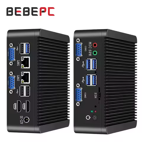 BEBEPC Industrial Mini PC with J5005/N4000 Support Linux WiFi 4xRS232/485 8xUSB Fanless Desktop Comp