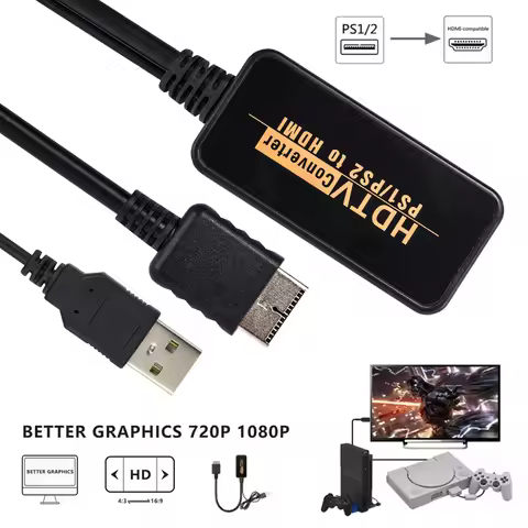 REMANK PS1 HDMI Adapter 1080P PS2 TO TV HDMI Converter Cable For PS2 PS1 PlayStation Game Consoles W