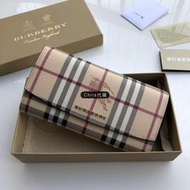 Chris 精品代購 Burberry 巴寶莉 英倫經典 新款格紋戰馬翻蓋 粉色長夾 錢包 美國代購