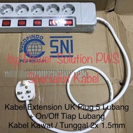 UK Plug to EU Extension Cable 5 Holes + On Off Each Hole 2x1.5mm/