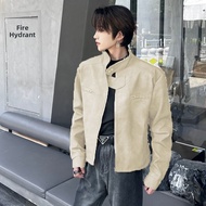 Men Leather Jacket Short Cafe Racer Style