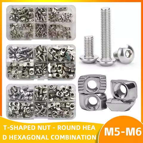 M3 M4 M5 M6 2020 3030 4040 T Slot Nut and Hex Bolt Set Hammer Head T Nuts With Screws Assortment Kit