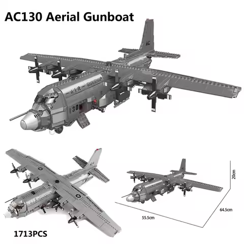 1713PCS WW2 AC130 Gunship Airplane Model Kits C130/C 130 Hercules Military War Aircraft Planes andJe