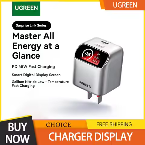Ugreen X740 45w Gan Charger Display Usb-C Fast Charger 45° Angled Tft Screen Pd3.0 Pps Foldable Plug