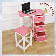 Children's Study Table Synthetic Rattan Drawer 3-tier SET (1 Chair+Table)