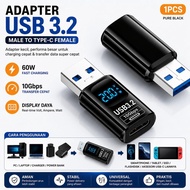 3.2 Male To Type C Female USB Adapter 60W With Power Meter Digital Display Ampere Watt High Speed Da