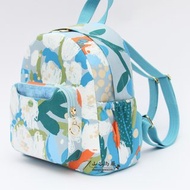 日本KOKKA純棉細帆布料藍色花枝|雙肩包|後背包|布藝雙肩包