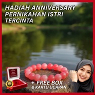 MERAH WEARMOURA Pink Jade Bracelet Wedding Anniversary Gift for Wife + Exclusive Box & Greeting Card