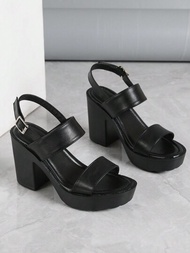 新款夏季美式黑色高跟鞋女鞋歐美大碼粗跟涼鞋羅馬厚底女士高跟涼鞋