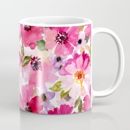 Coffee Mug Bunga Cat Air Pink Fuchsia Watercolor Flowers Pink Fuchsia Coffee Mug