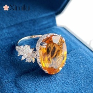 XIMILU ⭐Big Carat Strobe Champagne Color Citrine Full Diamond Ring Women Jewelry 925 silver original ring for women rings men korean jewelry cincin lelaki cincin perempuan couple cincin emas korea 戒指