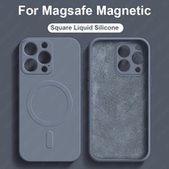 เคสโทรศัพท์ซิลิโคนเหลว Magsafe ของแท้สำหรับ iPhone 15 Pro Max 14 Plus 13 12 Mini 11 Pro Max XR X XS Max 7 8 Plus เคสที่ครอบเครื่องชาร์จไร้สายแม่เหล็ก