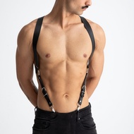 Men Black PU Leather Harness Suspenders Adjustable Fashion Decor Accessory for Gothic Rave Festival