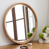 北歐簡約浴室鏡掛墻鏡實木圓鏡化妝鏡搭配洗手間梳妝鏡圓形壁掛鏡