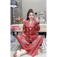 Scratch silk pajamas with stone buttons, long sleeves, long pants, Bigsize 60/80kg