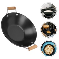 Chinese Wok Round Bottom Chinese Wok Hot Pot Korean Ramen Noodle Pot Wooden Carbon Steel Wok Chinese Wok Individual