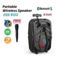 ZQS8133 Karaoke Wireless Luggage Bluetooth 8 Inch 15W Portable Speaker with LED Light Mic Function, Radio, &amp; USB INPUT