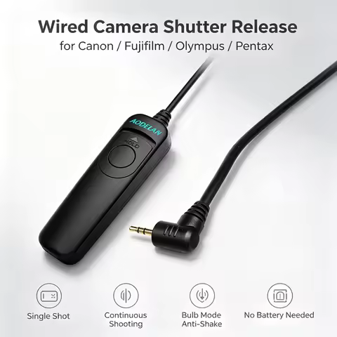 AODELAN 2.5mm Wired Camera Shutter Release Cable Remote Cord for Canon Fujifilm Olympus Pentax, 90cm