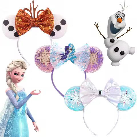 Frozen Elsa Olaf Sequin Bow Mouse Ears Headband Cartoon Birthday Party Halloween Cosplay Hair Access