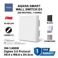 [SG SELLER] AQARA Smart Switch D1 (No Neutral, 1 Gang) Zigbee 3.0 Protocol (White, Black, Grey, Cham