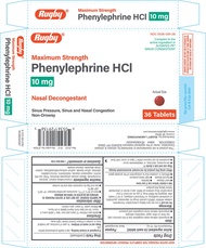 Rugby Maximum Strength PE Sinus Congestion Nasal Decongestant Phenylephrine HCl 10 mg - 36 Tablets