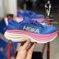 รองเท้าวิ่ง Hoka Bondi 8 สีน้ำเงินชมพู รองเท้าวิ่งถนนสายซัพพอร์ต หนานุ่ม มีอุปกรณ์พร้อมกล่อง