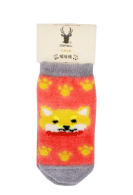 柴犬 地板襪/直版襪/暖暖襪/保暖襪/襪子(無膠)-灰桔色(一雙)(尺寸:約22~25cm)