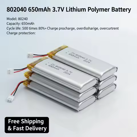 802040 3.7V 650mAh Lipo Battery Rechargeable Lithium Polymer Cells for Smart Bracelet Audio Speaker 