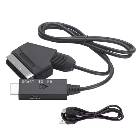 1m Video Converter Adapter Scart To HDMI-compatible 1080P Video Converter DC 5V Micro USB Cable Acce