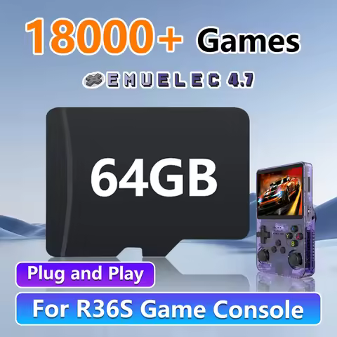 64GB Game Card for R36S Retro Game Consoles Emuelec 4.7 OS with 18494 Games&26 Emulators for PSP/PS1
