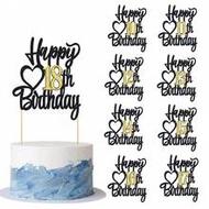 1 Pc Happy 10th-80th Birthday Cake Topper Glitter Cheers To 10-80 Years Birthday Cake Pick Hello 10-