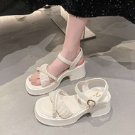 sandal perempuan bertutup kasut sandal perempuan Thick Heel Matching Skirt Beach Shoes