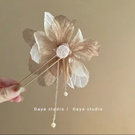 Like Dead Leaf Butterfly Super Fairy Retro Chiffon Flower Pearl Tassel Hairpin New Chinese Style Coiled Hair U-Shaped Sweet Hairpin