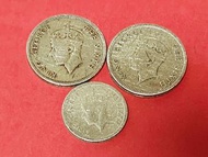 男人頭 斗零 香港壹毫及五仙錢幣 3個 1949 1950 壹毫 1949 五仙 Hong Kong Old Coins King George VI 英皇佐治六世錢幣