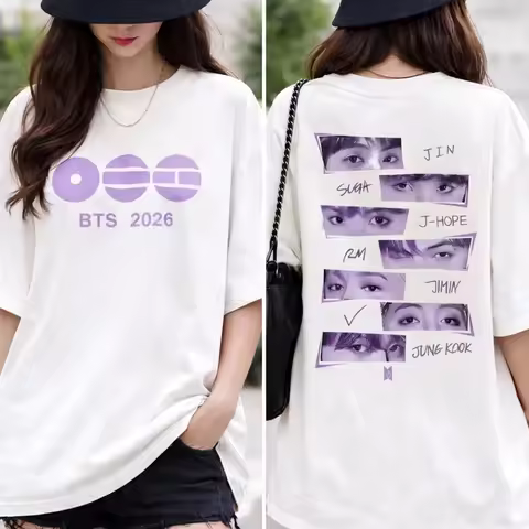 Family Matching BTS Graphic T‑Shirt Pink Tie‑Dye Short Sleeve with Members Portrait Print for Women